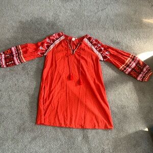 Size large seen worn kept red/orange dress (from Anthropologie)